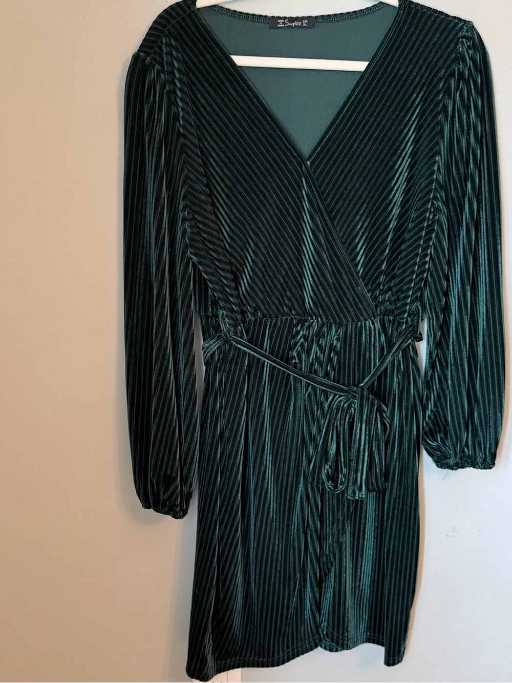 Simplee Apparel Emerald Green Velvet Wrap Mini Dress